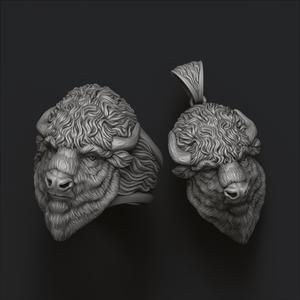 American Bison Buffalo Pendant Ring Collection 3D print model