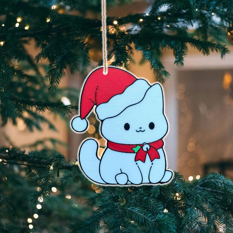 Cute Christmas Kitty with Santa Hat Tree Ornament