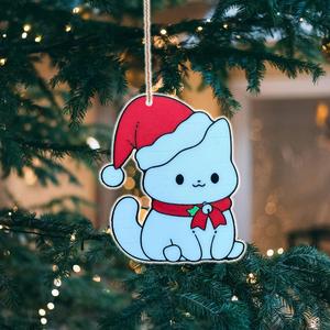 Cute Christmas Kitty with Santa Hat Tree Ornament