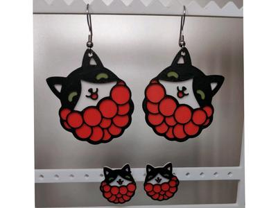 Raspberry Cat earrings - Kitty & Fruitie series
