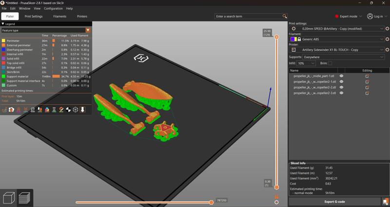 Triblade foldable propeller