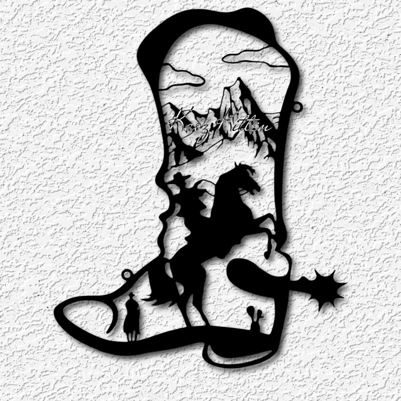 cowboy boot scene wall art high desert country home decor