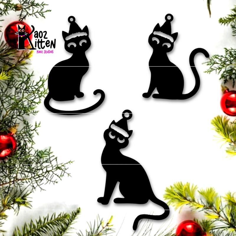 Santa Kitty Earring Pendant Set Christams Cat Ornaments