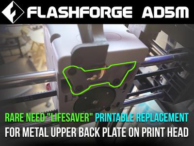 [1 of 2: UPPER PLATE] Flashforge AD5M, printable replacement of metal back plates for the print head