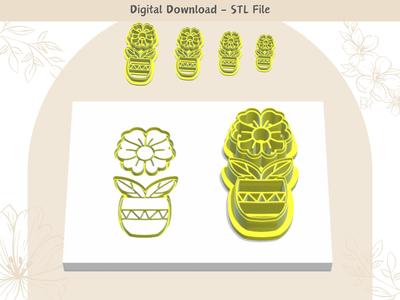 Flower Pot Clay Cutter for Polymer Clay | Digital STL File | Clay Tools | 4 Sizes Summer Clay Cutter