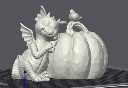 Drache mit Kürbis und Vogel