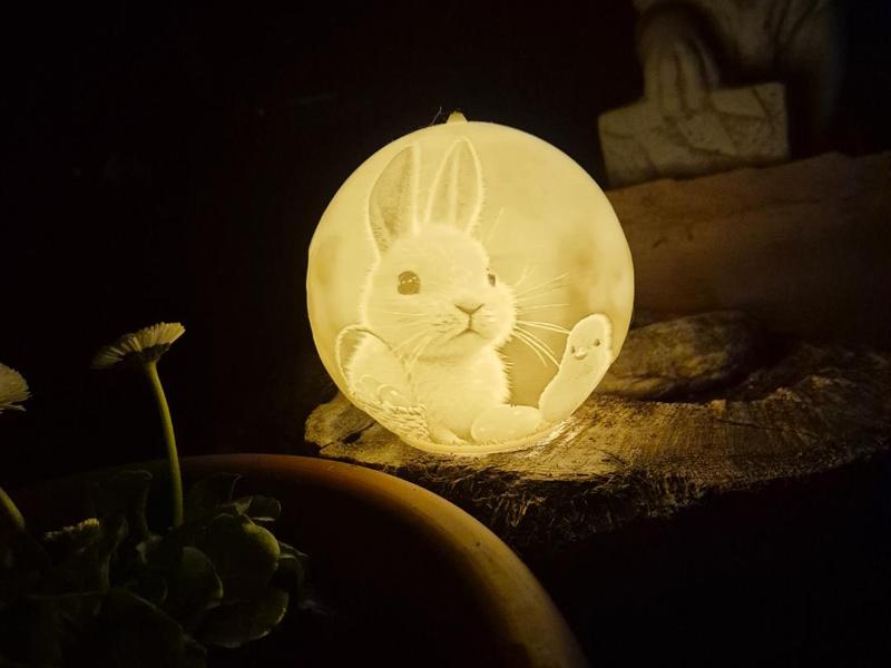 Rabbit with Chicks Sphere Lithophane Easter