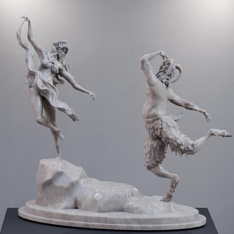 Deco Sculpture - Faun and Nymph - Greek statue