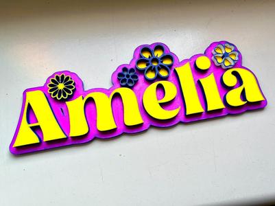 AMELIA name sign WITH FLOWERS