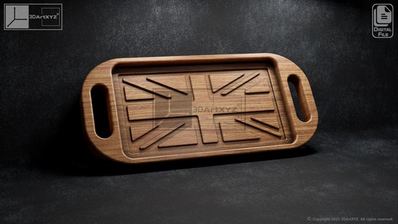 UK Flag Tray With Handles - CNC Files for Wood (svg, dxf, eps, ai, pdf)