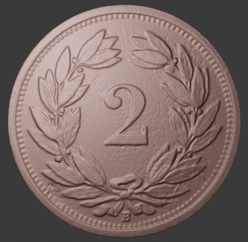 Switzerland, 2 Rappen, Number Side, 3D Scan