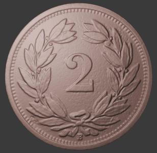 Switzerland, 2 Rappen, Number Side, 3D Scan