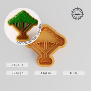 Giant Tree Shape Cutter & Stamp, Cookie & Fondant S/M/L Sizes, 6-Piece Set, Plant & Gardening Decor, Greenery Design