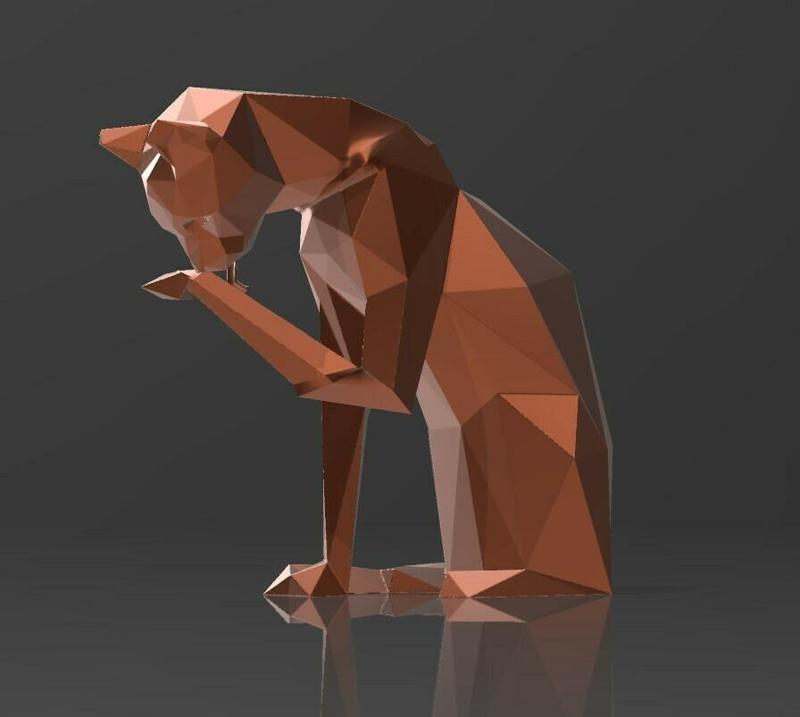 LOW POLY SITTING CAT (LICKING PAW)