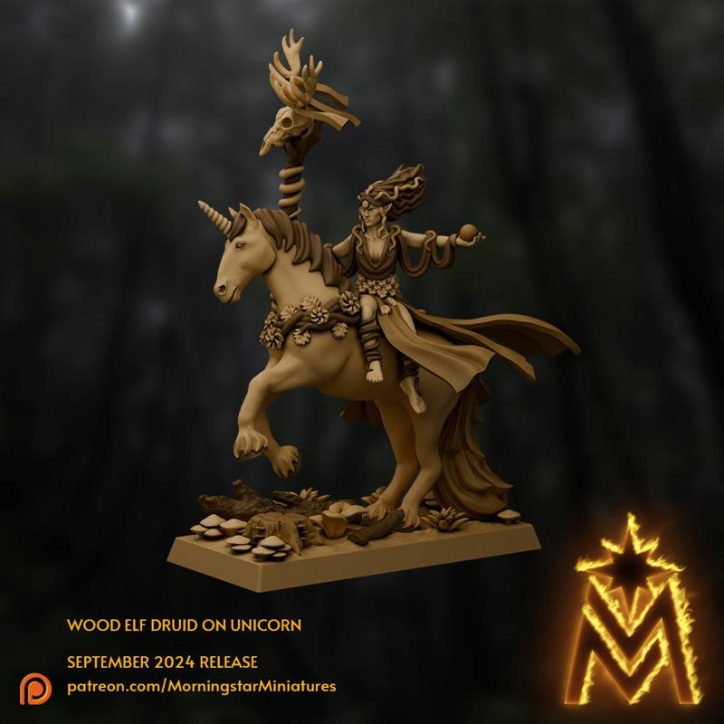 Wood Elf Druid on Unicorn | Presupported Miniature
