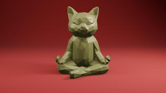 Low Poly Meditating Cat STL - Zen Kitty Figurine for 3D Printing
