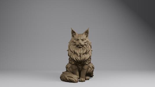 Maine Coon Cat STL - Realistic Long-Haired Cat Statue