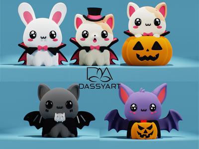 CAT, BAT, BUNNY HALLOWEEN KAWAII PUMPKIN