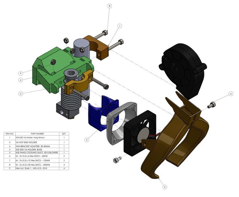 X5S FANG DUCT + E3D V6 HOLDER w/ BED LEVEL SENSOR