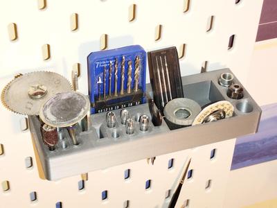 Dremel tool storage block for IKEA Skadis panel.