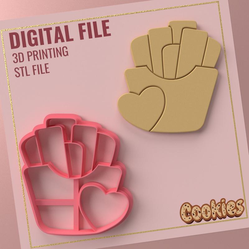 Cookie Cutter French Fries Heart * 1 size 3 version cut/Digital .Stl File for Use in a 3D Printer
