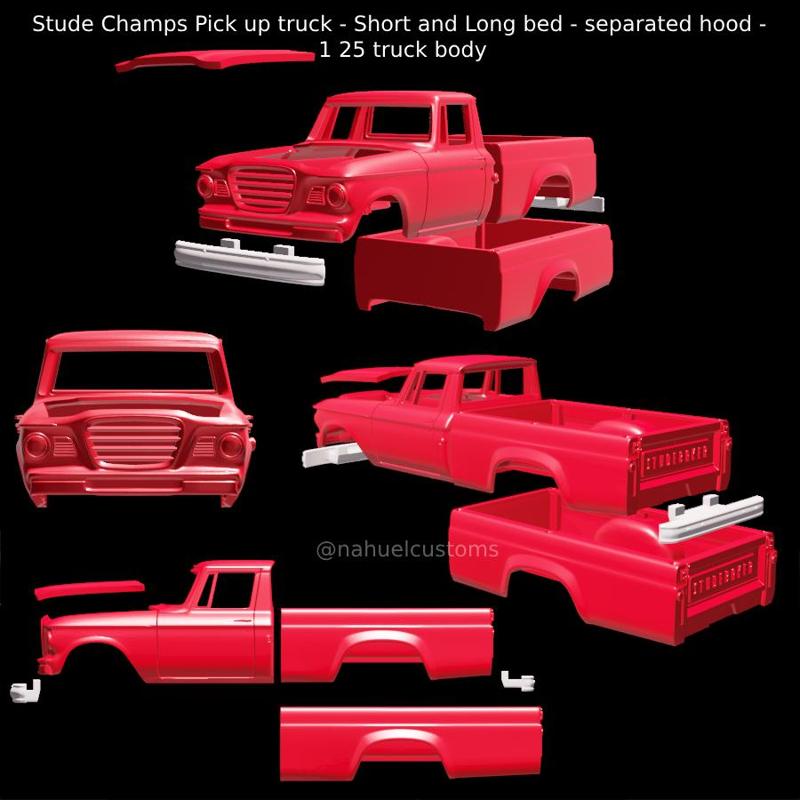 Stude Champs Pick up truck - Short and Long bed - separated hood - 1 25 truck body