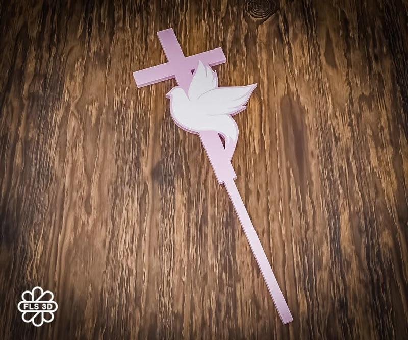 Pink Cross & Dove Cake Topper - 3D Printable Religious Symbol
