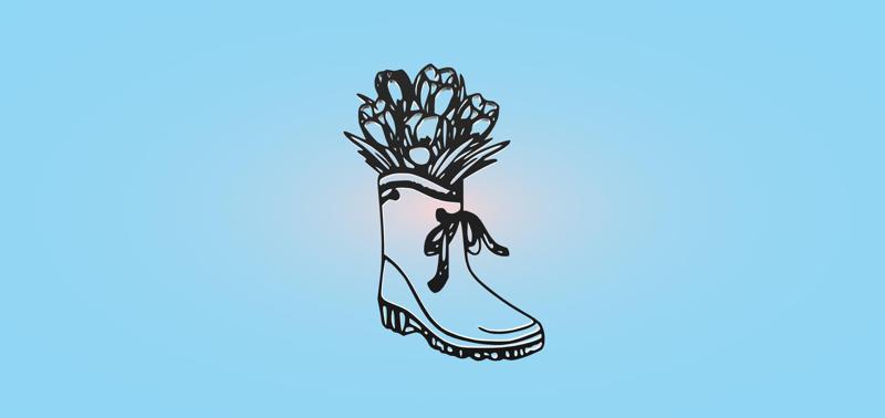 Decorative mural, crocuses in the boot