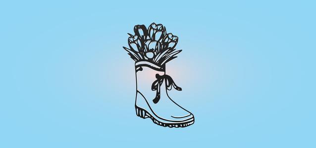 Decorative mural, crocuses in the boot