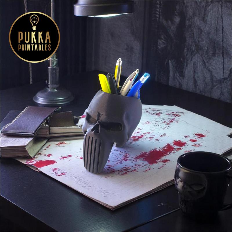 Punisher inspired Skull Pen Pot STL – Multi-Use 3D Printable Holder
