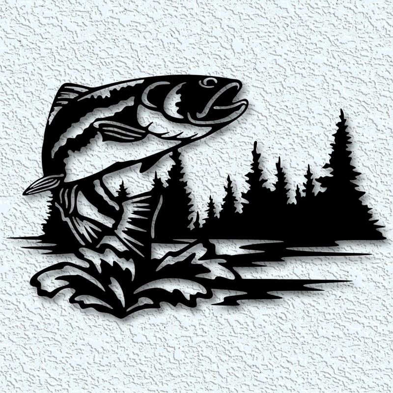 Realistic fish jumping wall decor fisherman wall art 2d art