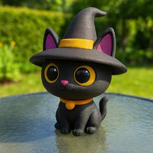 Cute Witch Cat 3D Model STL – Halloween Black Cat Figurine for Printing & Display
