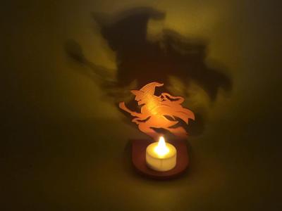 Halloween Tea Light Shadow Play Witch on Broom