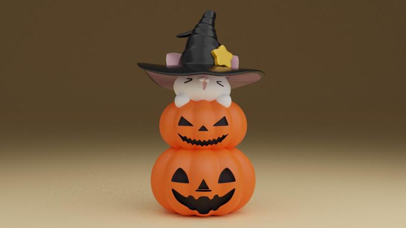 Halloween pumpkin cat