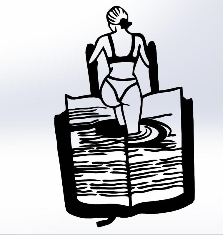Wall art girl in book, Line art girl in water, wall art sexy girl