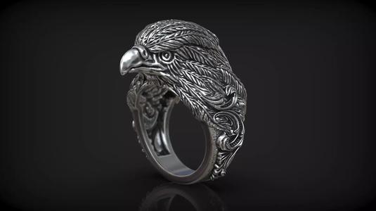 Wild Eagle Head Rococco Floral Ornamental Men Ring
