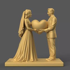 Romantic Wedding Couple Holding Heart STL 3D Model