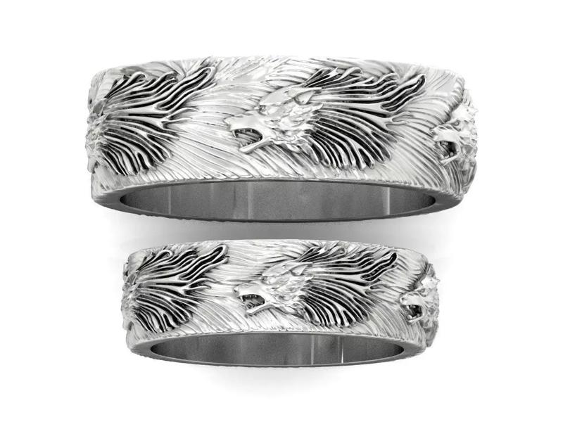 wolves couple wedding rings wolf