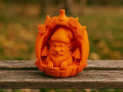 Autumn Magic Gnome in a Pumpkin 