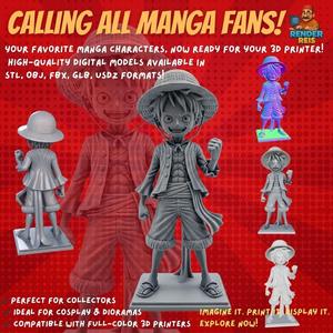 Eared Captain Cheerful Anime Character 3D Print Model