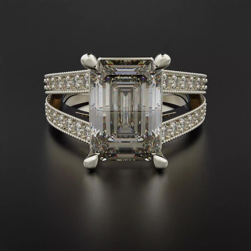 SPLIT SHANK EMERALD CUT DIAMOND RING