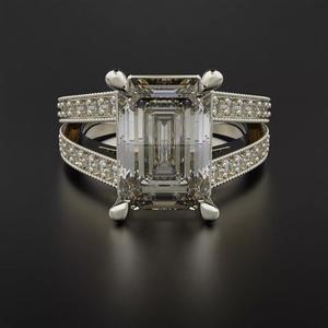 SPLIT SHANK EMERALD CUT DIAMOND RING