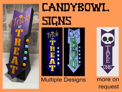 Trick-or-treat bowl signs