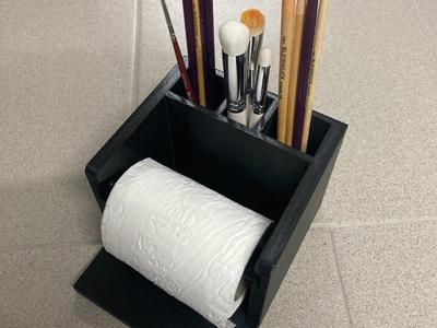 Toilet paper holder for desk with brush holder