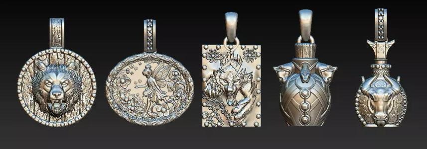 Silver Pendant Set  Lion Fairy Wolf Dragon