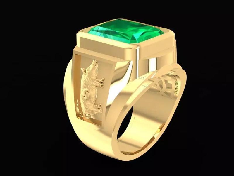 Zodiac Emeral Men Ring with Lucky Pig 775