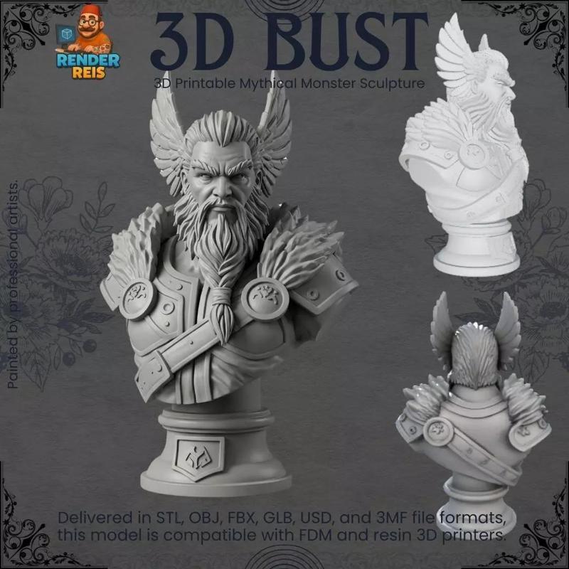 Odin Bust  3D Printable Norse Mythology God Statue