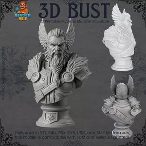 Odin Bust  3D Printable Norse Mythology God Statue