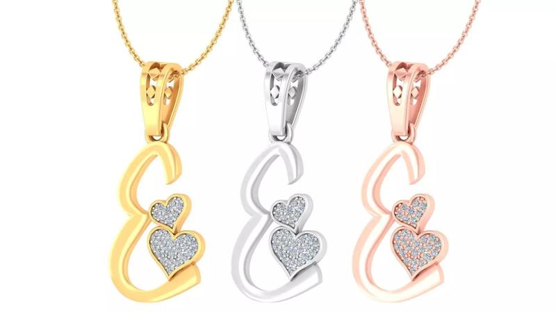 Alphabet - E Diamond Charms Pendant 3dm stl render Detail