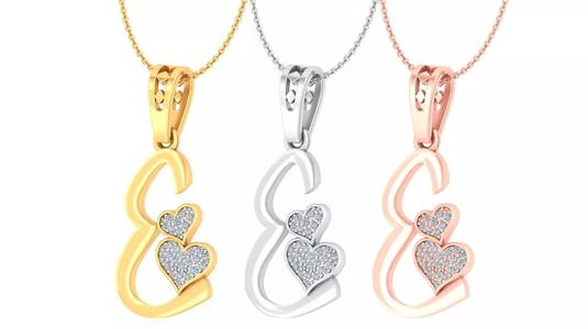 Alphabet - E Diamond Charms Pendant 3dm stl render Detail